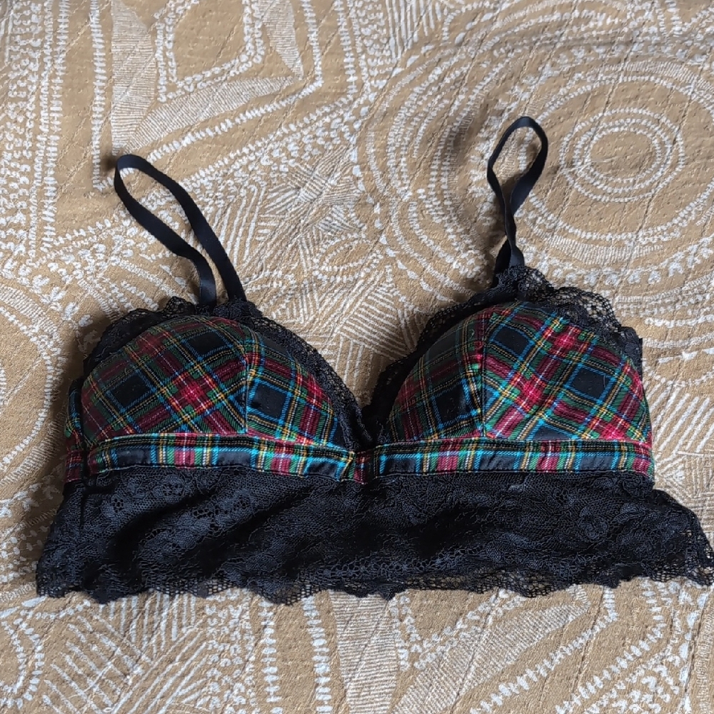 Adore Me Plaid and Lace Bralette